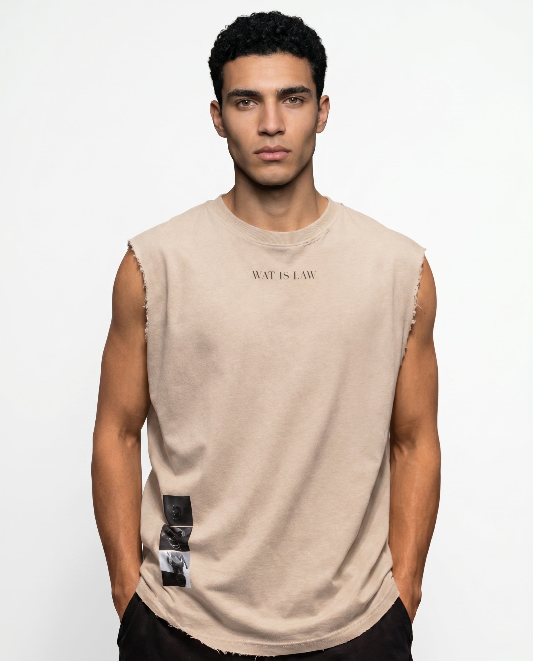 Distressed Sleeveless — Beige