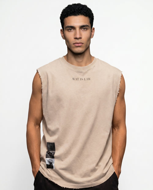 Distressed Sleeveless — Beige
